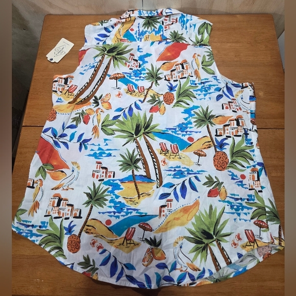 St. John's Bay Tropical‎ Print Sleeveless Button Front Top XL - Charity Item - Picture 6 of 6